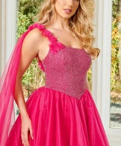 Rachel Allan 50156 - Bedazzled Asymmetric Evening Gown