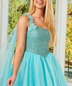 Rachel Allan 50156 - Bedazzled Asymmetric Evening Gown