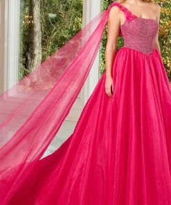 Rachel Allan 50156 - Bedazzled Asymmetric Evening Gown