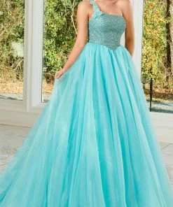 Rachel Allan 50156 - Bedazzled Asymmetric Evening Gown