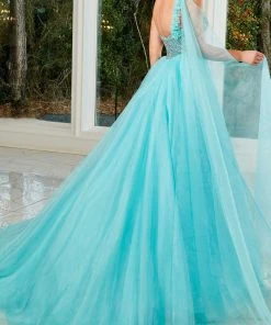 Rachel Allan 50156 - Bedazzled Asymmetric Evening Gown