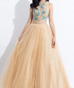 Rachel Allan - 6155 Two Piece Floral Halter Ballgown Long Dresses