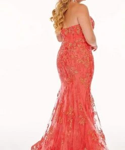 Rachel Allan - 70011W Strapless Embroidery Plus Size Dress