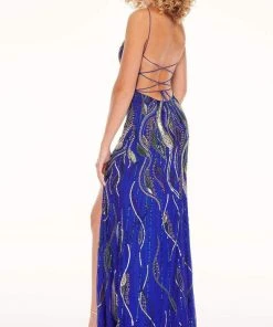 Rachel Allan - 70017 Beaded Tulle Plunging V Neck Sheath Dress