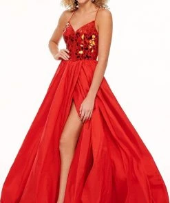 Rachel Allan - 70021 High Slit Cut Glass Bubble Hem Dress