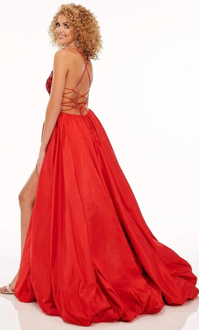 Rachel Allan - 70021 High Slit Cut Glass Bubble Hem Dress 4 Rachel Allan - 70021 High Slit Cut Glass Bubble Hem Dress