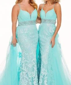 Rachel Allan - 70026 Sequined Mermaid Overskirt Gown