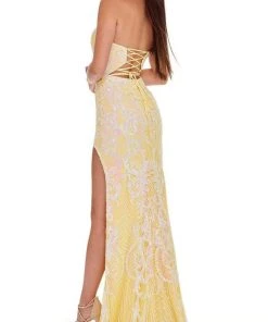 Rachel Allan - 70041 Sequined Plunging Halter High Slit Gown