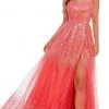 Rachel Allan - 70047 Sequined Scoop Neck High Slit Gown 2 Rachel Allan - 70047 Sequined Scoop Neck High Slit Gown