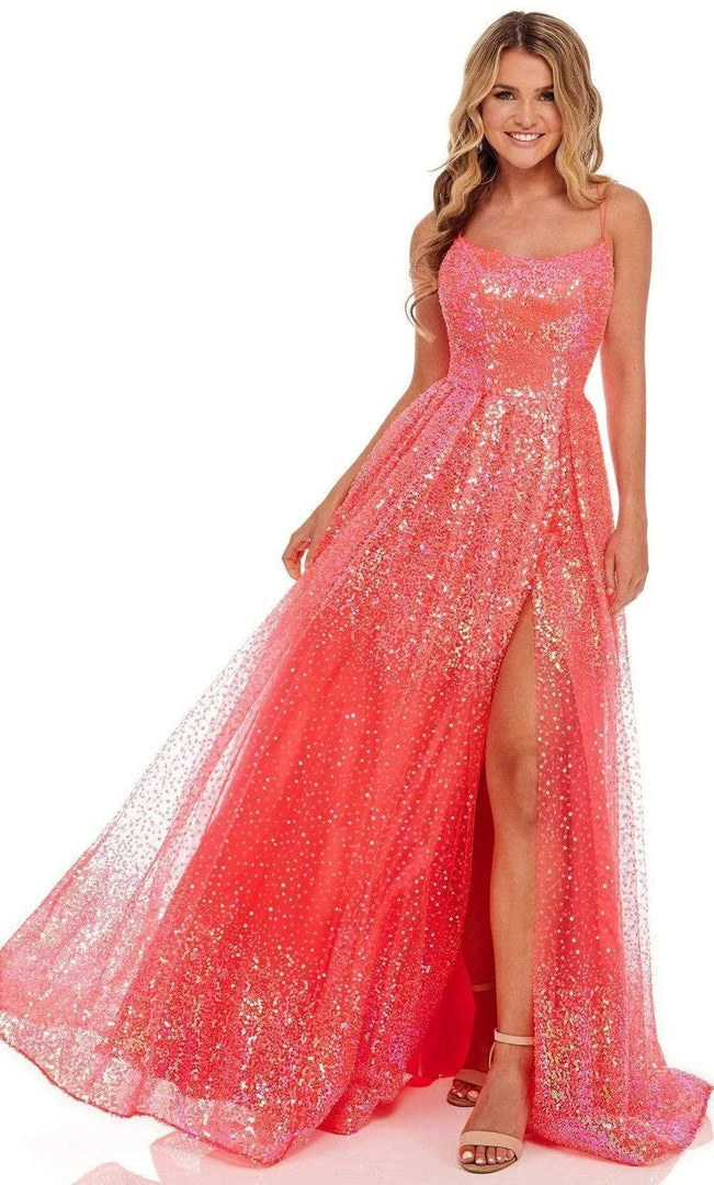 Rachel Allan - 70047 Sequined Scoop Neck High Slit Gown 3 Rachel Allan - 70047 Sequined Scoop Neck High Slit Gown