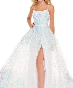 Rachel Allan - 70047 Sequined Scoop Neck High Slit Gown 8 Rachel Allan - 70047 Sequined Scoop Neck High Slit Gown