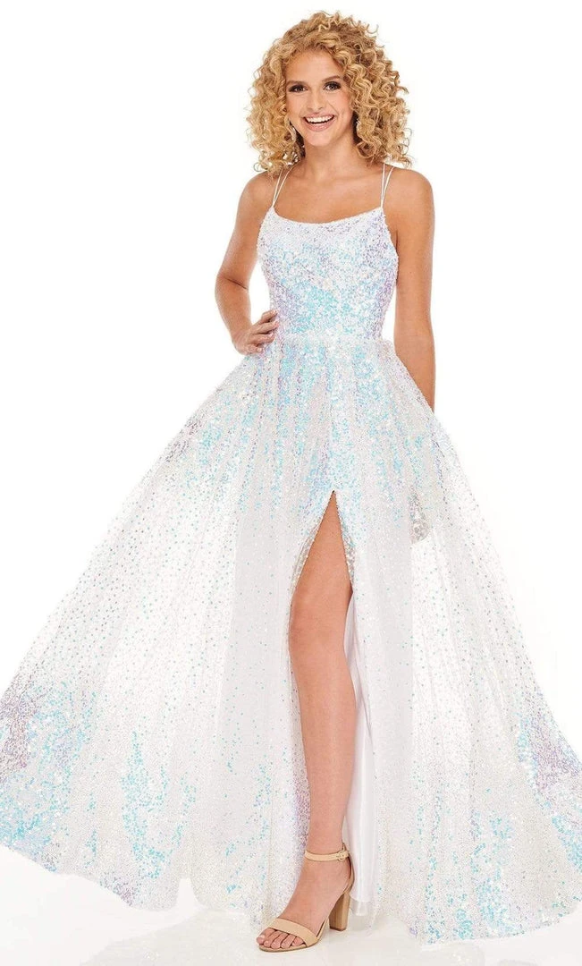 Rachel Allan - 70047 Sequined Scoop Neck High Slit Gown 5 Rachel Allan - 70047 Sequined Scoop Neck High Slit Gown