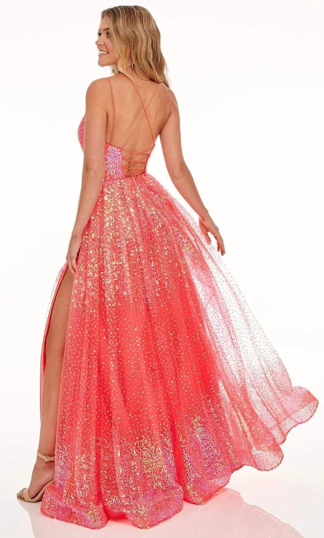 Rachel Allan - 70047 Sequined Scoop Neck High Slit Gown 4 Rachel Allan - 70047 Sequined Scoop Neck High Slit Gown