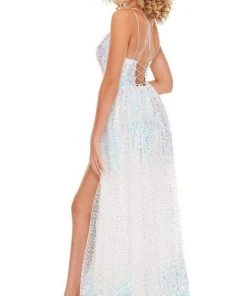 Rachel Allan - 70047 Sequined Scoop Neck High Slit Gown 9 Rachel Allan - 70047 Sequined Scoop Neck High Slit Gown