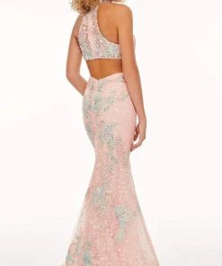 Rachel Allan - 70066 Lace Applique High Halter Trumpet Dress