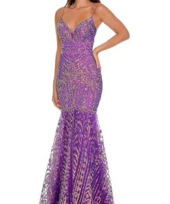 Rachel Allan - 70071 Sequin Plunging Sweetheart Trumpet Gown