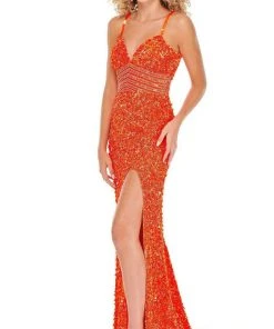 Rachel Allan - 70091 Embellished Plunging V Neck Sheath Dress