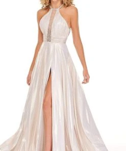 Rachel Allan - 70098 High Halter A-Line Dress With Slit 8 Rachel Allan - 70098 High Halter A-Line Dress With Slit