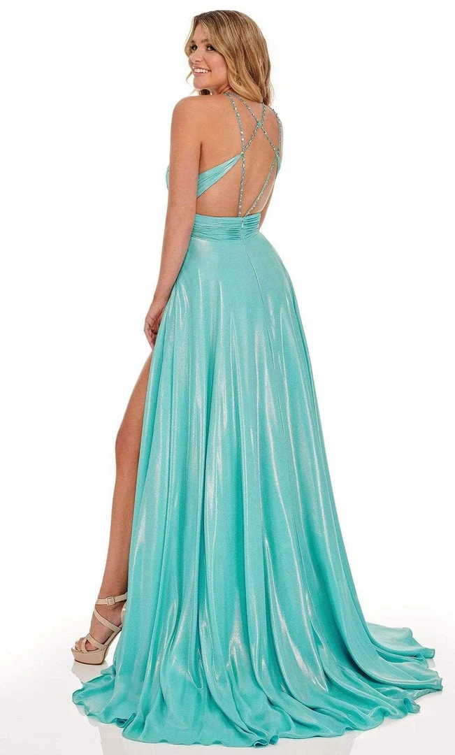 Rachel Allan - 70098 High Halter A-Line Dress With Slit 4 Rachel Allan - 70098 High Halter A-Line Dress With Slit