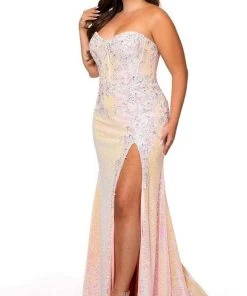 Rachel Allan - 70132W Semi-Sweetheart Floral Appliqued Dress