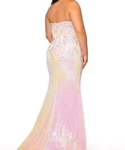 Rachel Allan - 70132W Semi-Sweetheart Floral Appliqued Dress