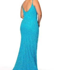 Rachel Allan - 70137W V-Neck Beaded Fringe Long Dress 5 Rachel Allan - 70137W V-Neck Beaded Fringe Long Dress
