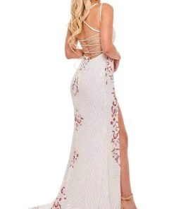 Rachel Allan - 70143 Floral Sequin High Slit Gown 17 Rachel Allan - 70143 Floral Sequin High Slit Gown