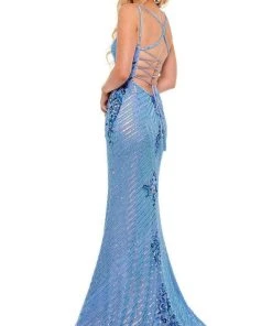 Rachel Allan - 70143 Floral Sequin High Slit Gown 15 Rachel Allan - 70143 Floral Sequin High Slit Gown