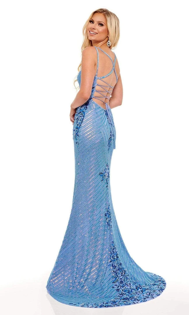 Rachel Allan - 70143 Floral Sequin High Slit Gown 8 Rachel Allan - 70143 Floral Sequin High Slit Gown