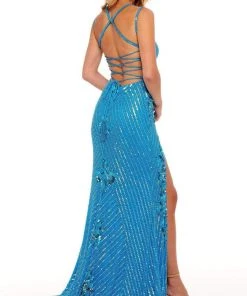 Rachel Allan - 70143 Floral Sequin High Slit Gown 13 Rachel Allan - 70143 Floral Sequin High Slit Gown