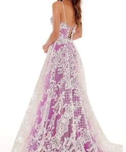 Rachel Allan - 70160 Lace Pattern A-Line Evening Dress