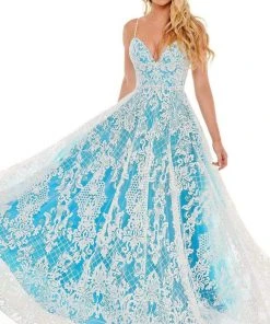 Rachel Allan - 70160 Lace Pattern A-Line Evening Dress