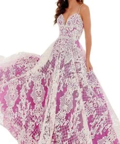 Rachel Allan - 70160 Lace Pattern A-Line Evening Dress