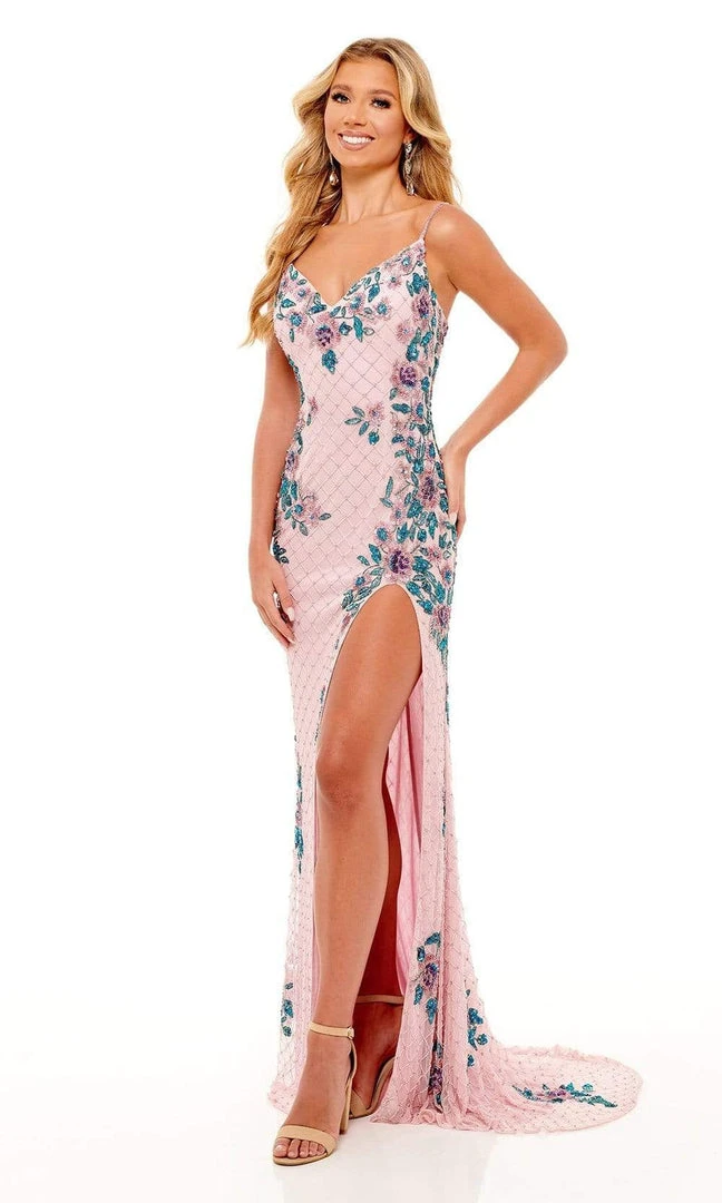 Rachel Allan - 70217 Strappy Beaded Floral Fitted Dress 6 Rachel Allan - 70217 Strappy Beaded Floral Fitted Dress