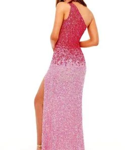 Rachel Allan - 70222 Assymetrical Fitted Ombre Gown