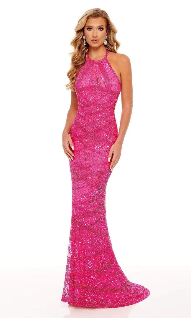 Rachel Allan - 70226 Beaded Sequin Halter Fitted Gown 3 Rachel Allan - 70226 Beaded Sequin Halter Fitted Gown