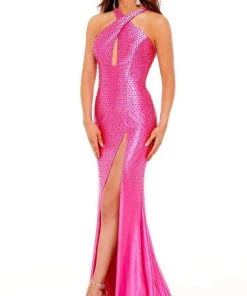 Rachel Allan - 70232 Rhinestone Criss-Cross Halter Dress