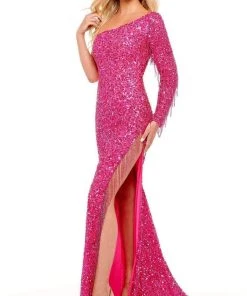 Rachel Allan - 70236 Bead Fringed Asymmetrical Gown