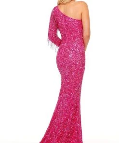 Rachel Allan - 70236 Bead Fringed Asymmetrical Gown