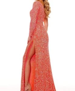 Rachel Allan - 70236 Bead Fringed Asymmetrical Gown