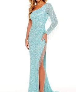 Rachel Allan - 70236 Bead Fringed Asymmetrical Gown