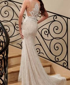 Rachel Allan - M771 Illusion Plunging Neck Beaded Mermaid Wedding Gown 12 Rachel Allan - M771 Illusion Plunging Neck Beaded Mermaid Wedding Gown
