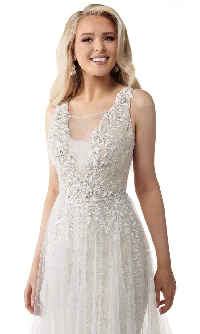 Rachel Allan - M771 Illusion Plunging Neck Beaded Mermaid Wedding Gown 10 Rachel Allan - M771 Illusion Plunging Neck Beaded Mermaid Wedding Gown