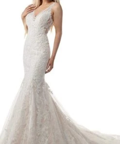 Rachel Allan - M775 V-Neck Embroidered Tulle Mermaid Wedding Gown