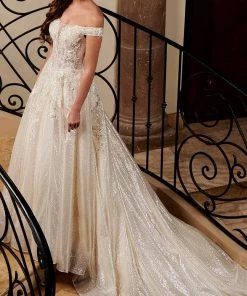 Rachel Allan - M782 Off Shoulder Shimmer A-Line Wedding Dress 12 Rachel Allan - M782 Off Shoulder Shimmer A-Line Wedding Dress