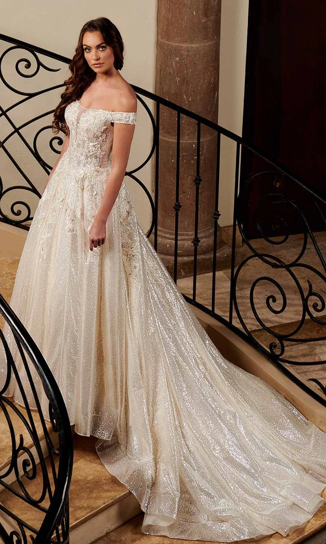 Rachel Allan - M782 Off Shoulder Shimmer A-Line Wedding Dress 6 Rachel Allan - M782 Off Shoulder Shimmer A-Line Wedding Dress