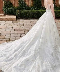 Rachel Allan - M788 V Neck Glittered A-line Bridal Dress