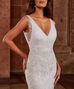 Rachel Allan - M797 Embellished V Neck Sheath Gown