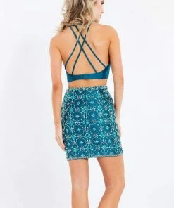 Rachel Allan Short - 4418 Two Piece Halter Embellished Dress