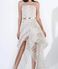 Saiid Kobeisy - 3402 Strapless Draping High Low Metallic Tulle Gown Short Dresses